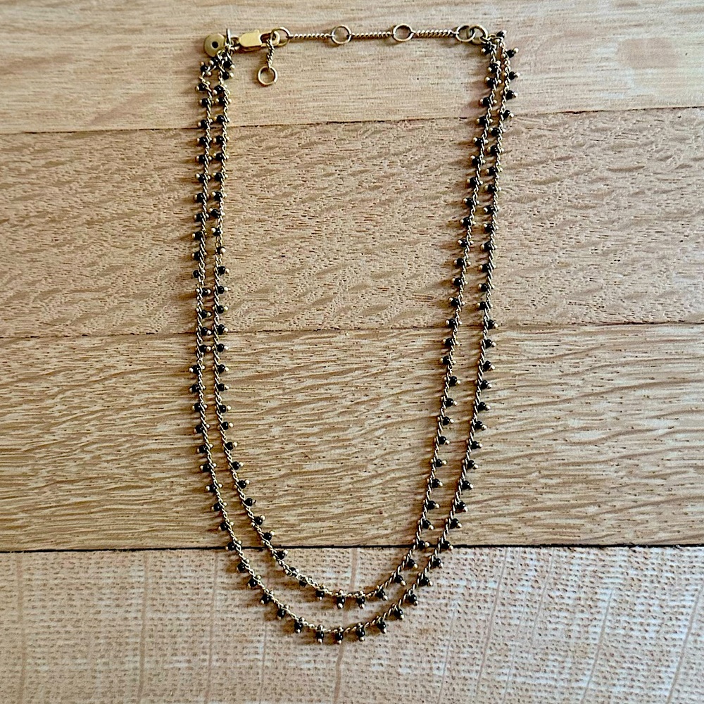 Madewell Double Strand Metal Necklace with Dangly Black Beads